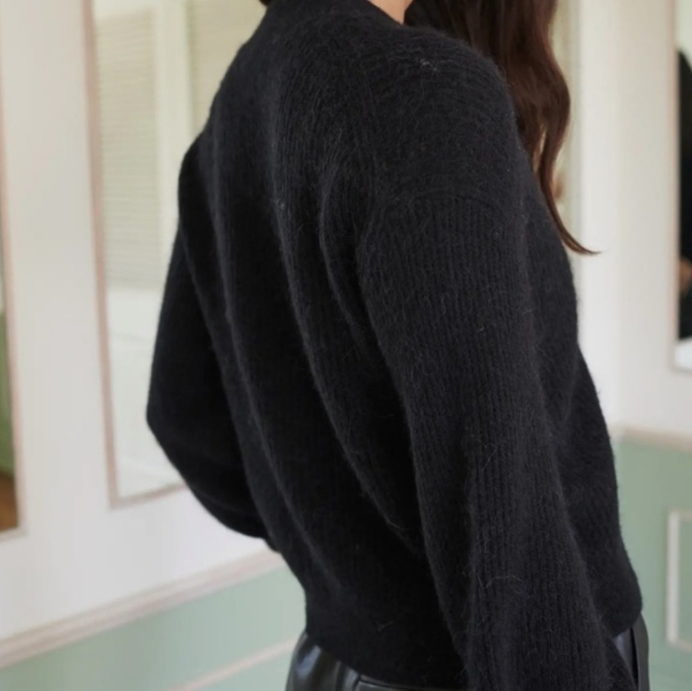 Quince Black Alpaca Bell Sleeve Cardigan Sweater Button - Picture 2 of 9